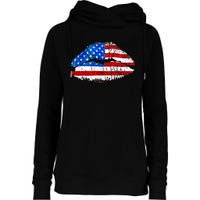 Cute Patriot USA American Flag Lipstick Kiss Womens Funnel Neck Pullover Hood