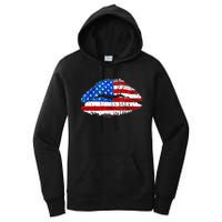 Cute Patriot USA American Flag Lipstick Kiss Women's Pullover Hoodie