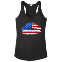 Cute Patriot USA American Flag Lipstick Kiss Ladies PosiCharge Competitor Racerback Tank