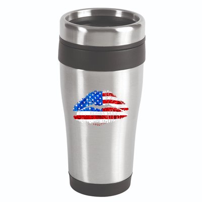 Cute Patriot USA American Flag Lipstick Kiss 16oz Travel Tumbler