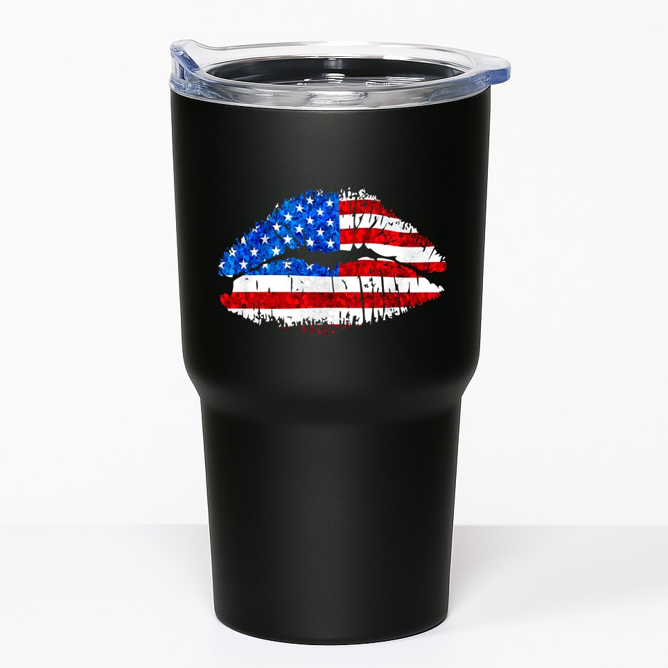 Cute Patriot USA American Flag Lipstick Kiss Tumbler