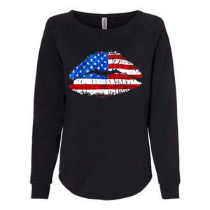 Cute Patriot USA American Flag Lipstick Kiss Womens California Wash Sweatshirt