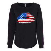 Cute Patriot USA American Flag Lipstick Kiss Womens California Wash Sweatshirt