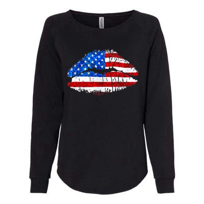 Cute Patriot USA American Flag Lipstick Kiss Womens California Wash Sweatshirt