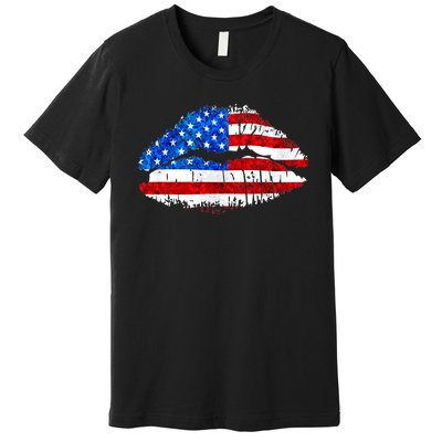 Cute Patriot USA American Flag Lipstick Kiss Premium T-Shirt