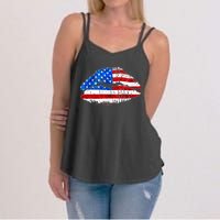 Cute Patriot USA American Flag Lipstick Kiss Women's Strappy Tank