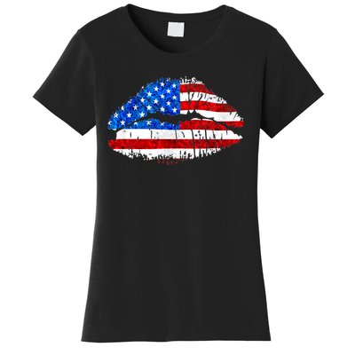 Cute Patriot USA American Flag Lipstick Kiss Women's T-Shirt