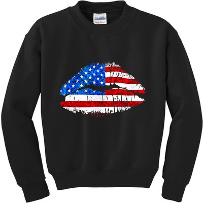 Cute Patriot USA American Flag Lipstick Kiss Kids Sweatshirt
