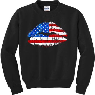 Cute Patriot USA American Flag Lipstick Kiss Kids Sweatshirt