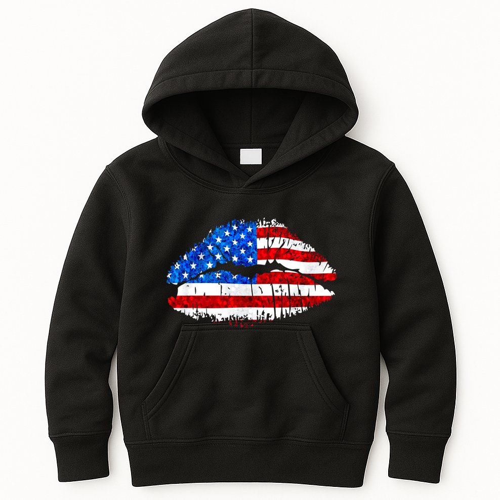 Cute Patriot USA American Flag Lipstick Kiss Kids Hoodie