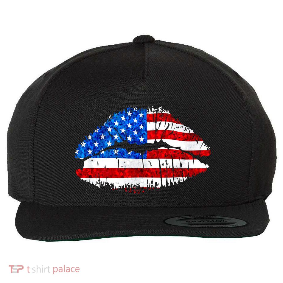 Cute Patriot USA American Flag Lipstick Kiss Wool Snapback Cap