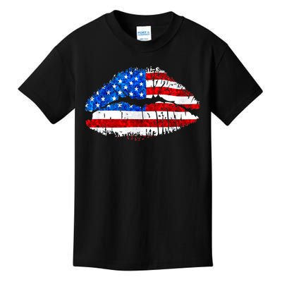 Cute Patriot USA American Flag Lipstick Kiss Kids T-Shirt