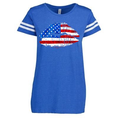 Cute Patriot USA American Flag Lipstick Kiss Enza Ladies Jersey Football T-Shirt