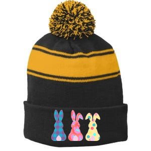 Cute Patterns Easter Bunnies Stripe Pom Pom Beanie