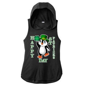 Cute Penguin Happy St Patricks Day Ladies PosiCharge Tri-Blend Wicking Draft Hoodie Tank