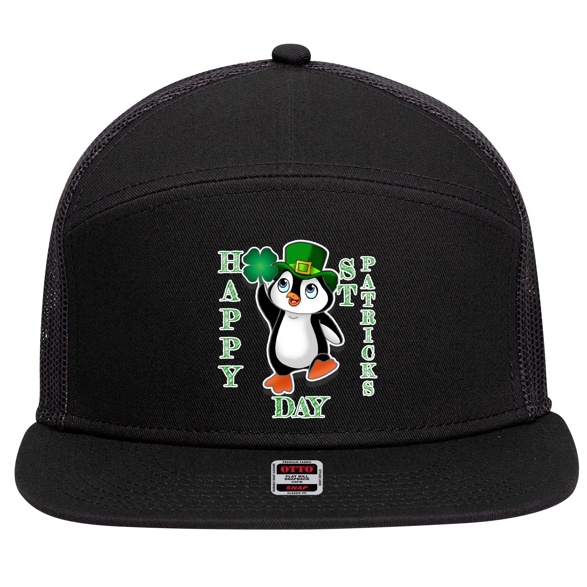 Cute Penguin Happy St Patricks Day 7 Panel Mesh Trucker Snapback Hat