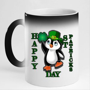 Cute Penguin Happy St Patricks Day 11oz Black Color Changing Mug