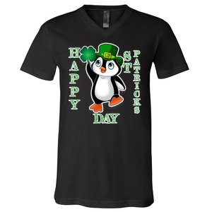 Cute Penguin Happy St Patricks Day V-Neck T-Shirt