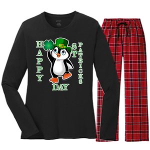 Cute Penguin Happy St Patricks Day Women's Long Sleeve Flannel Pajama Set 