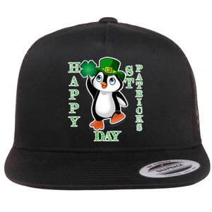 Cute Penguin Happy St Patricks Day Flat Bill Trucker Hat