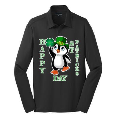 Cute Penguin Happy St Patricks Day Silk Touch Performance Long Sleeve Polo