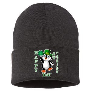 Cute Penguin Happy St Patricks Day Sustainable Knit Beanie