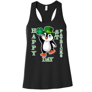 Cute Penguin Happy St Patricks Day Women's Racerback Tank