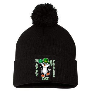 Cute Penguin Happy St Patricks Day Pom Pom 12in Knit Beanie