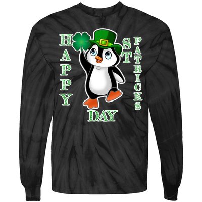 Cute Penguin Happy St Patricks Day Tie-Dye Long Sleeve Shirt