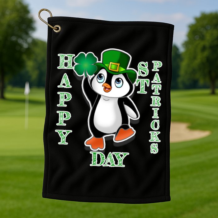 Cute Penguin Happy St Patricks Day Golf Towel