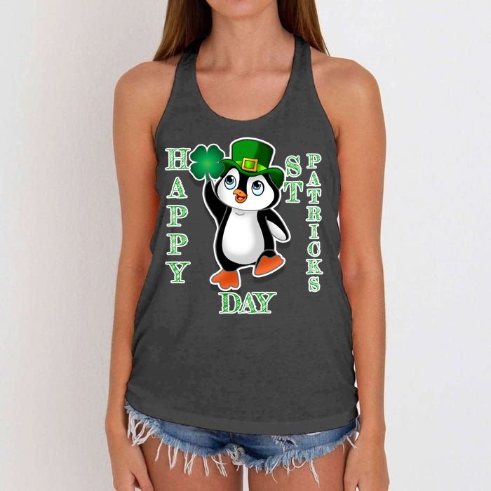 Cute Penguin Happy St Patricks Day Women's Knotted Racerback Tank