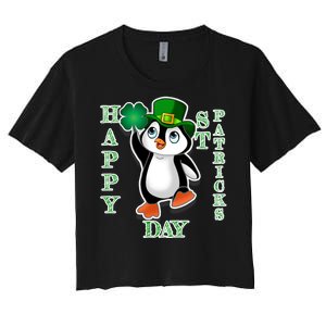 Cute Penguin Happy St Patricks Day Women's Crop Top Tee