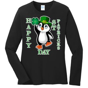 Cute Penguin Happy St Patricks Day Ladies Long Sleeve Shirt