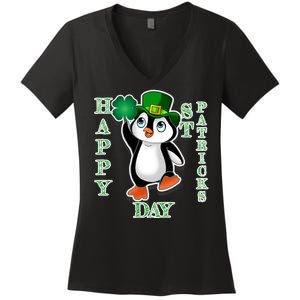 Cute Penguin Happy St Patricks Day Women's V-Neck T-Shirt