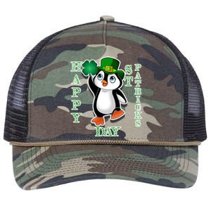 Cute Penguin Happy St Patricks Day Retro Rope Trucker Hat Cap