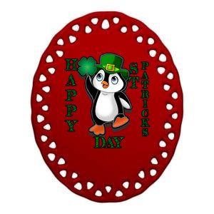 Cute Penguin Happy St Patricks Day Ceramic Oval Ornament