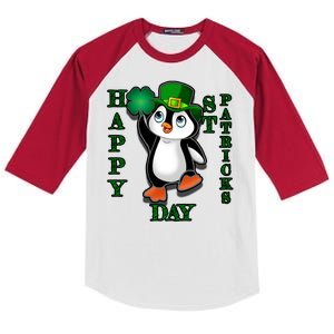 Cute Penguin Happy St Patricks Day Kids Colorblock Raglan Jersey