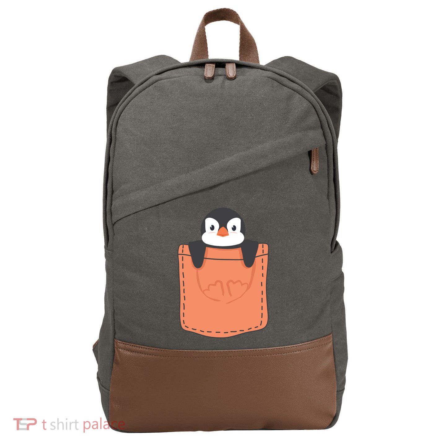 Cute Penguin In Pocket Cotton Canvas Backpack