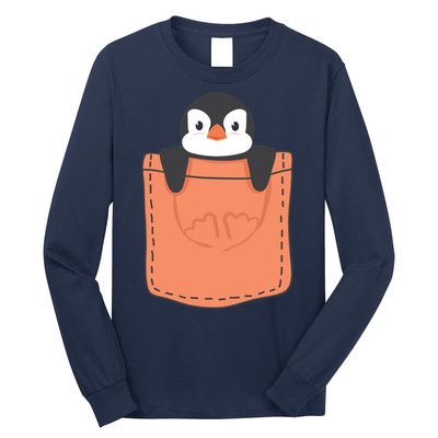 Cute Penguin In Pocket Long Sleeve Shirt