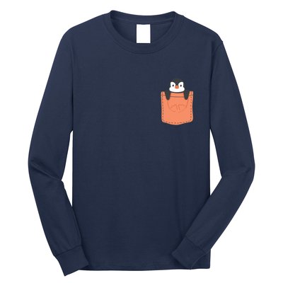 Cute Penguin In Pocket Long Sleeve Shirt