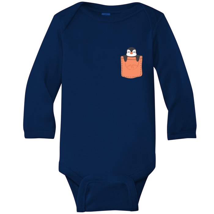 Cute Penguin In Pocket Baby Long Sleeve Bodysuit