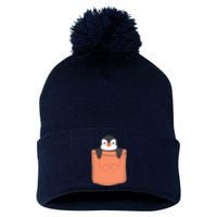 Cute Penguin In Pocket Pom Pom 12in Knit Beanie