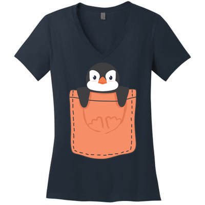 Cute Penguin In Pocket Women's V-Neck T-Shirt