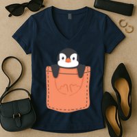 Cute Penguin In Pocket Women's V-Neck T-Shirt