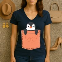 Cute Penguin In Pocket Women's V-Neck T-Shirt