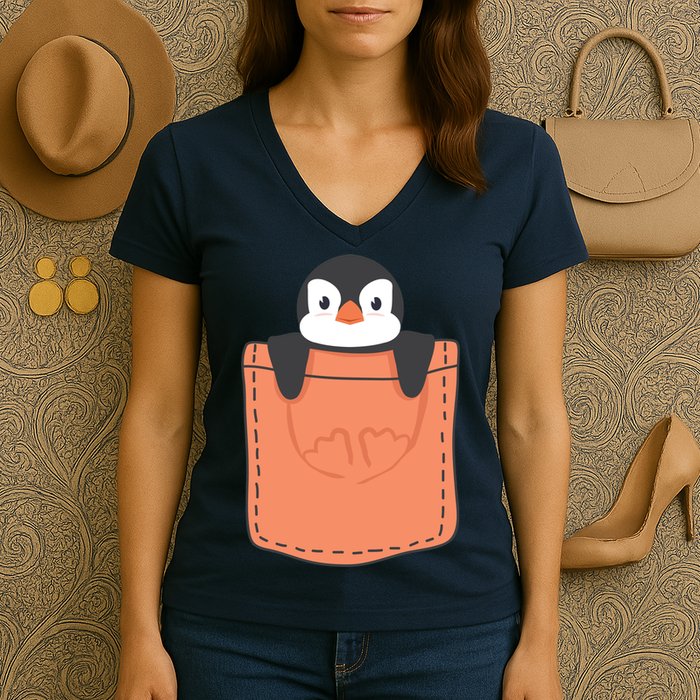 Cute Penguin In Pocket Women's V-Neck T-Shirt
