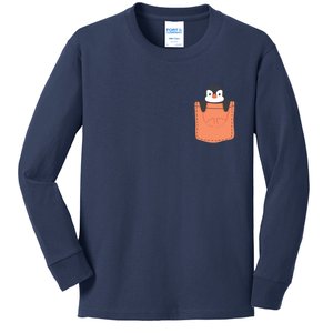 Cute Penguin In Pocket Kids Long Sleeve Shirt