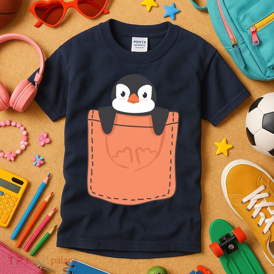 Cute Penguin In Pocket Kids T-Shirt