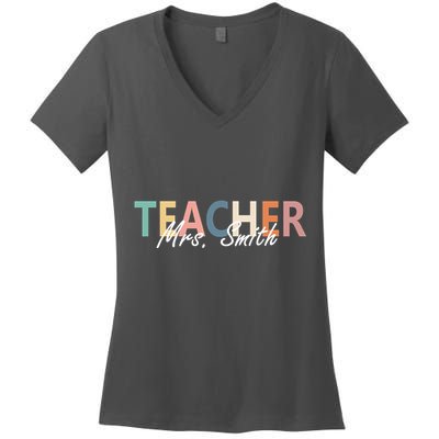 Cute Personalize Teacher Customizable Gift Custom Women's V-Neck T-Shirt