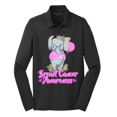 Cute Pink Elephant Breast Cancer Awareness Silk Touch Performance Long Sleeve Polo